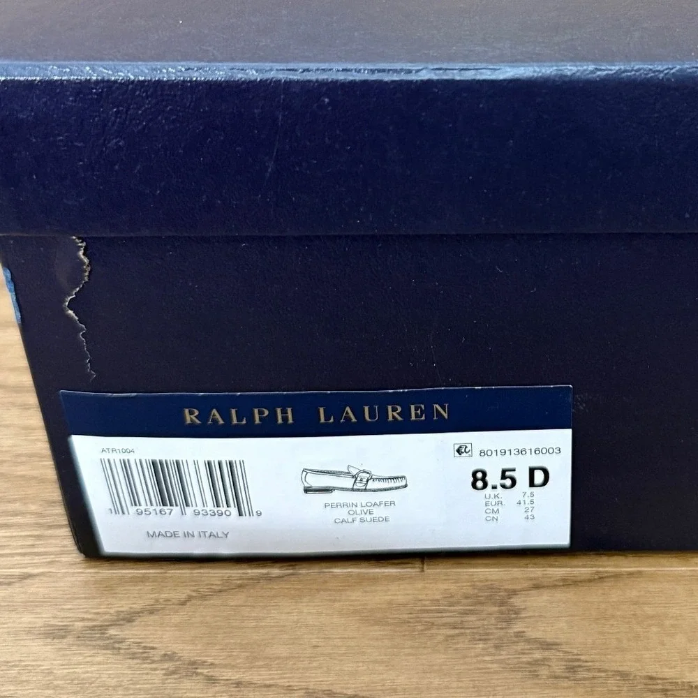 Ralph Lauren Purple Label Perrin Loafer Mens 8.5 D Petrol Olive Calf Suede Italy